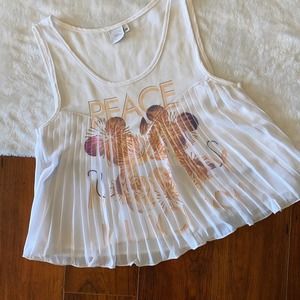 Disney White Sheer "Peace, Love, Mickey, Lucky" tank blouse size 40
